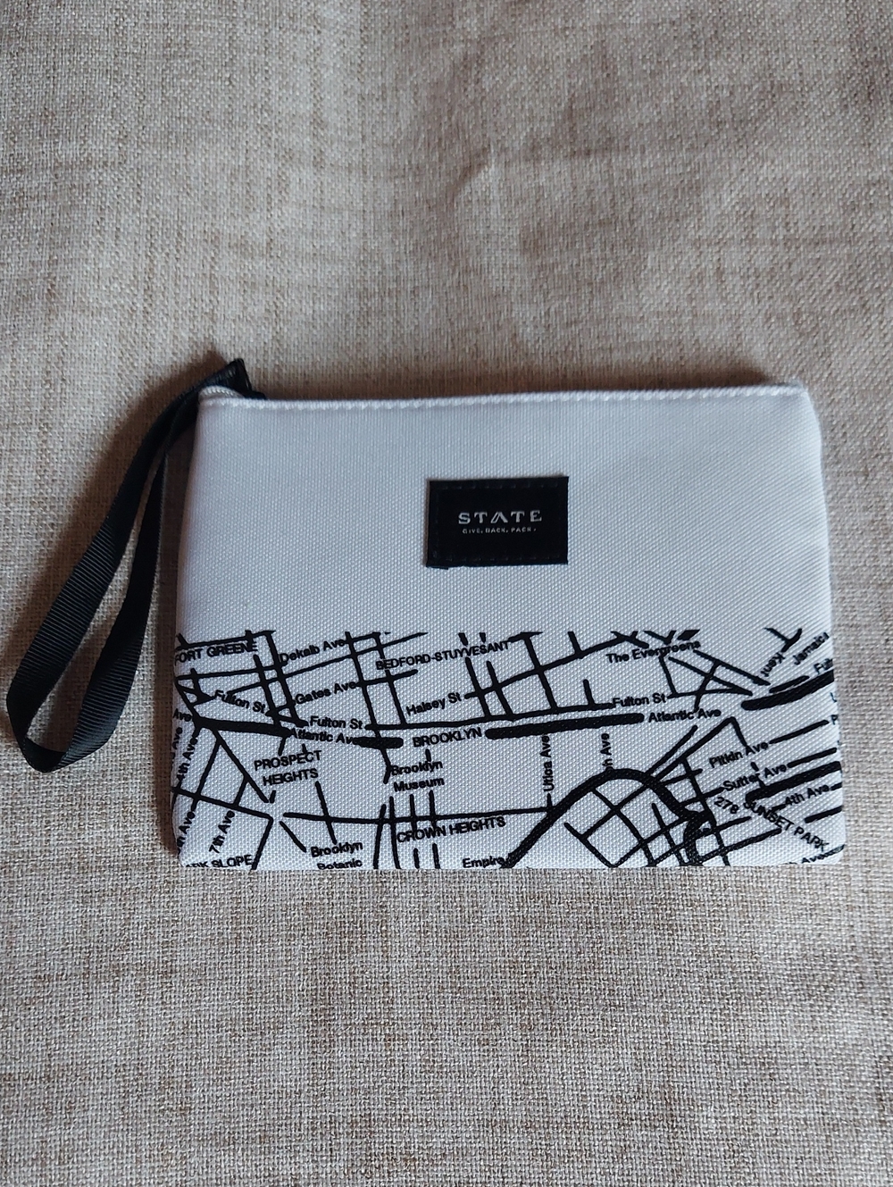 STATE White Canvas Wristlet with Black Map Print